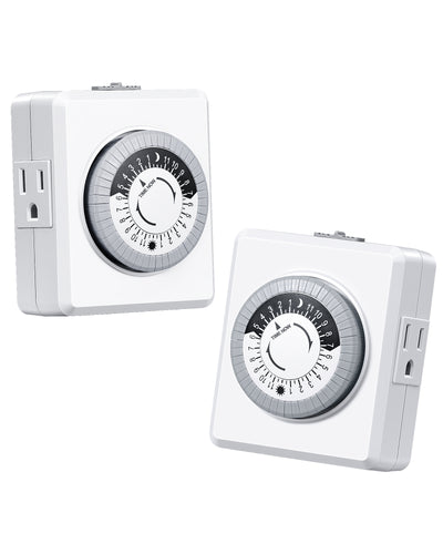 DEWENWILS 2 Pack 24 Hour Cycle Plug-in Mechanical Timer, Indoor Timer for Electrical Outlets, 30-Minute Intervals, Dual 3 Prong Outlets, 125V 15A for Christmas Lights, Room Lights-HIMT12F