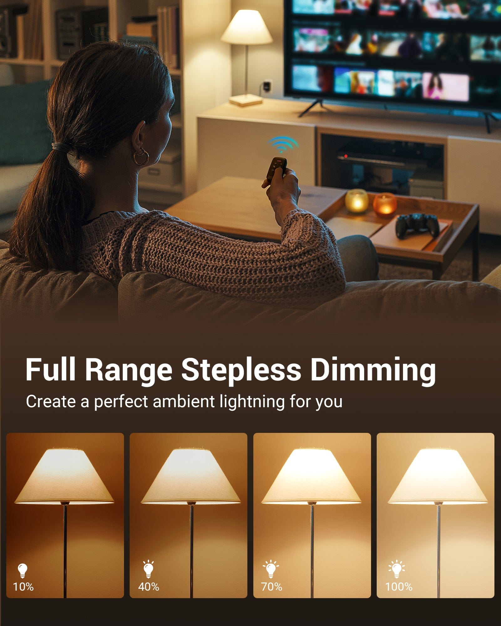 Dimmer switch features full-range stepless dimming to create your perfect ambient lighting