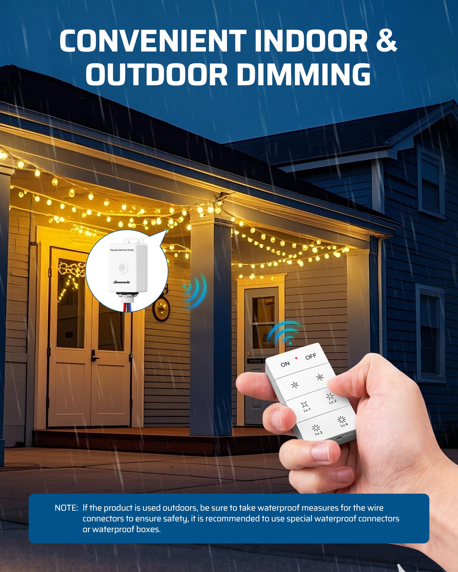 Dimmer Switch: Provides convenient indoor and outdoor dimming solutions with precise On/Off, 4-speed, and stepless adjustment.