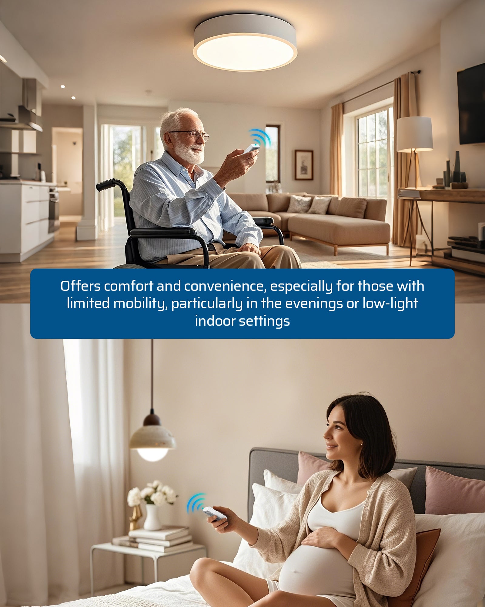 Dimmer Switch: Offers comfort and convenience for the mobility-impaired by providing easy light control in evening or low-light indoor settings.