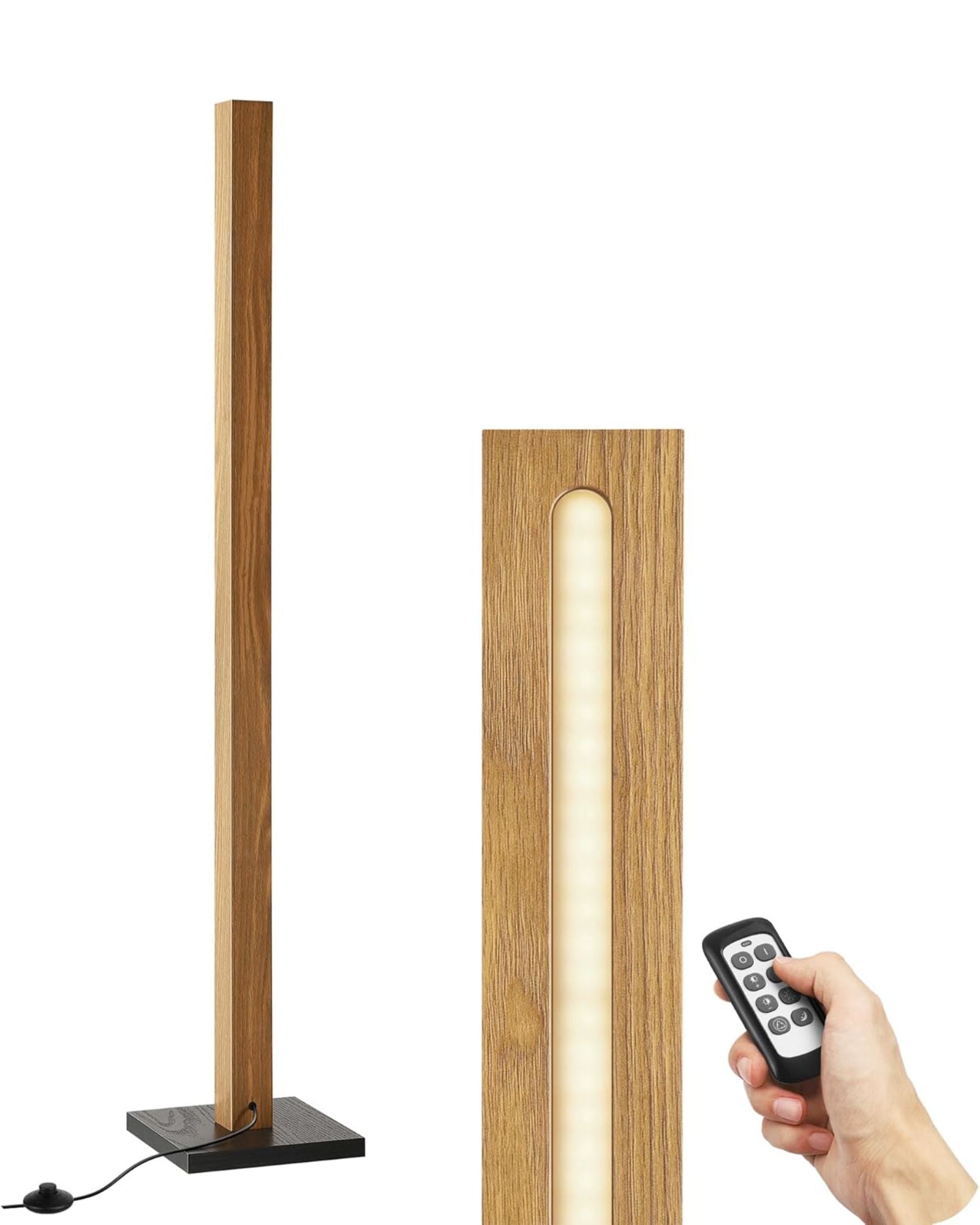 Minimalist Wooden LED Corner Floor Lamp with Remote & Stepless Dimming