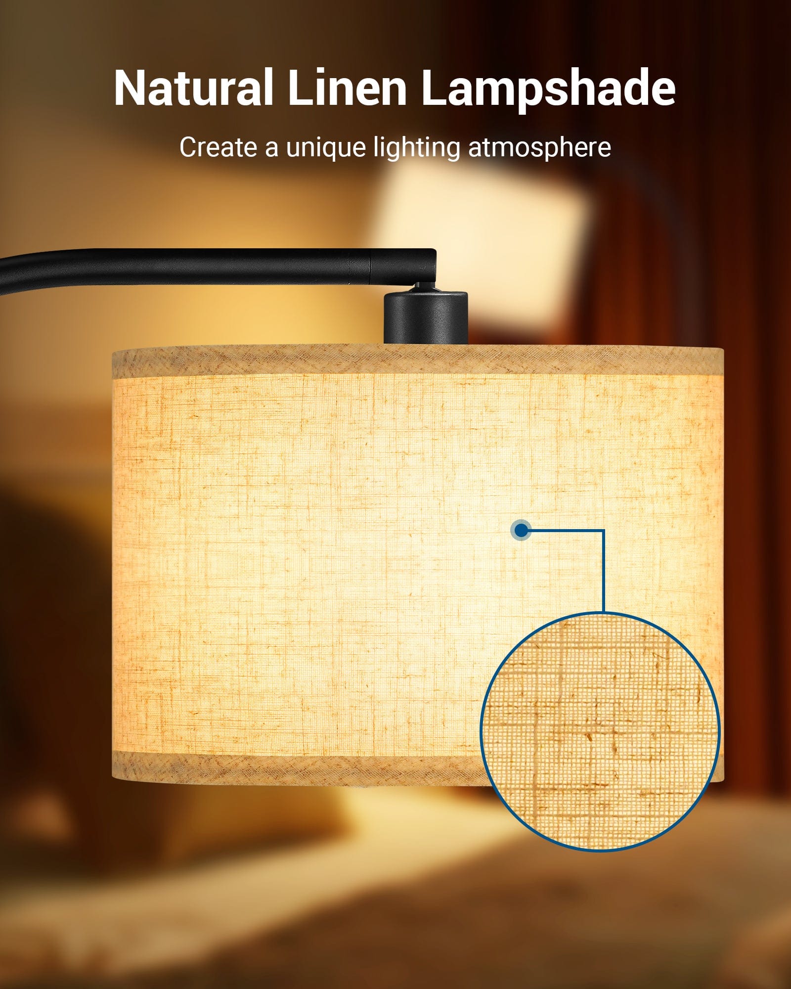 DEWENWILS Arched Floor Lamps with Adjustable Beige Line Lampshade, Standing Tall Arc Lamp for Living Room, Bedroom, Office, Simple Design Farmhouse Style (Black)-HLFL04E