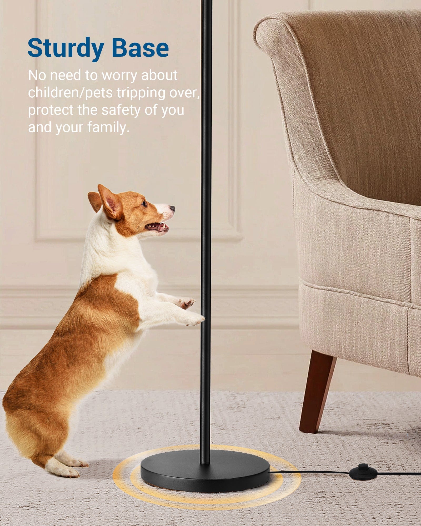 DEWENWILS Arched Floor Lamps with Adjustable Beige Line Lampshade, Standing Tall Arc Lamp for Living Room, Bedroom, Office, Simple Design Farmhouse Style (Black)-HLFL04E