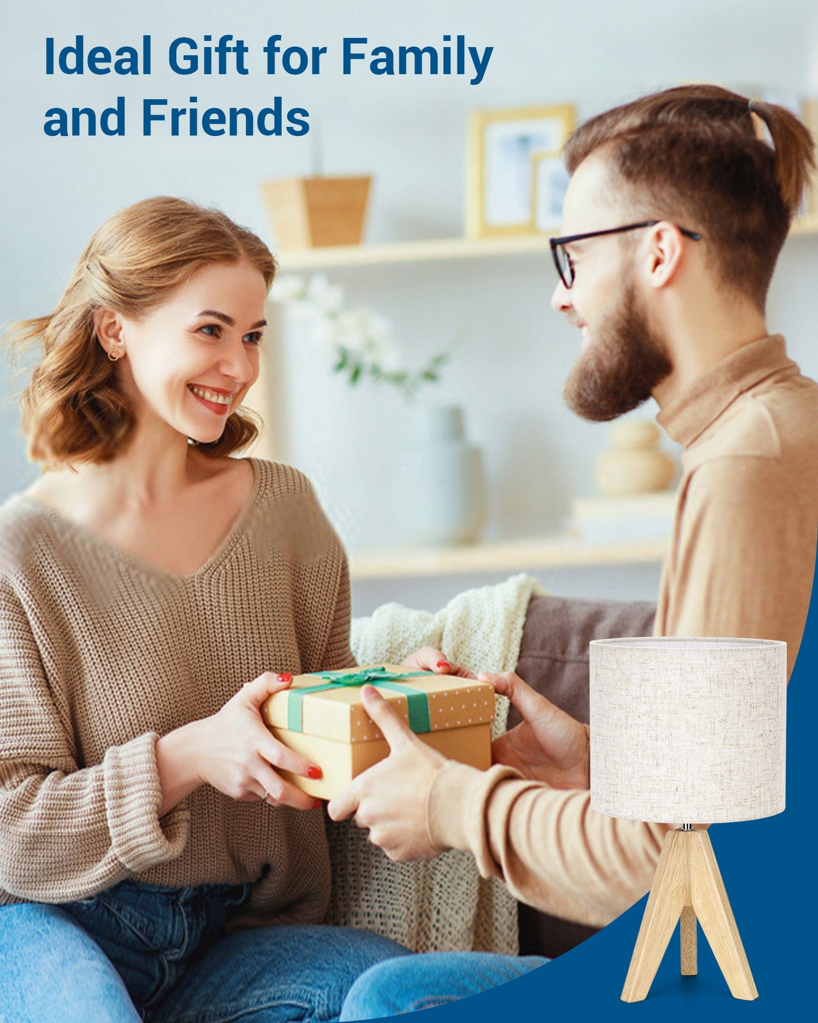 DEWENWILS 14.2 inches Bedside Table Lamp, Tripod Table Lamp Wood with Linen Fabric Shade, Small Nightstand Lamp for Nursery, Bedroom, Kids Room, Side Table, Reading Desk, ON/Off Switch-HLTL05D