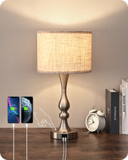 DEWENWILS Touch Control Table Lamp with 2 USB Ports, 3 Way Dimmable Bedside Lamp, Modern Table Lamp for Living Room, Bedroom, Office, Linen lampshade, 20.7 * 10.6in, 4W 3000K Bulb Include-WHLTL06A
