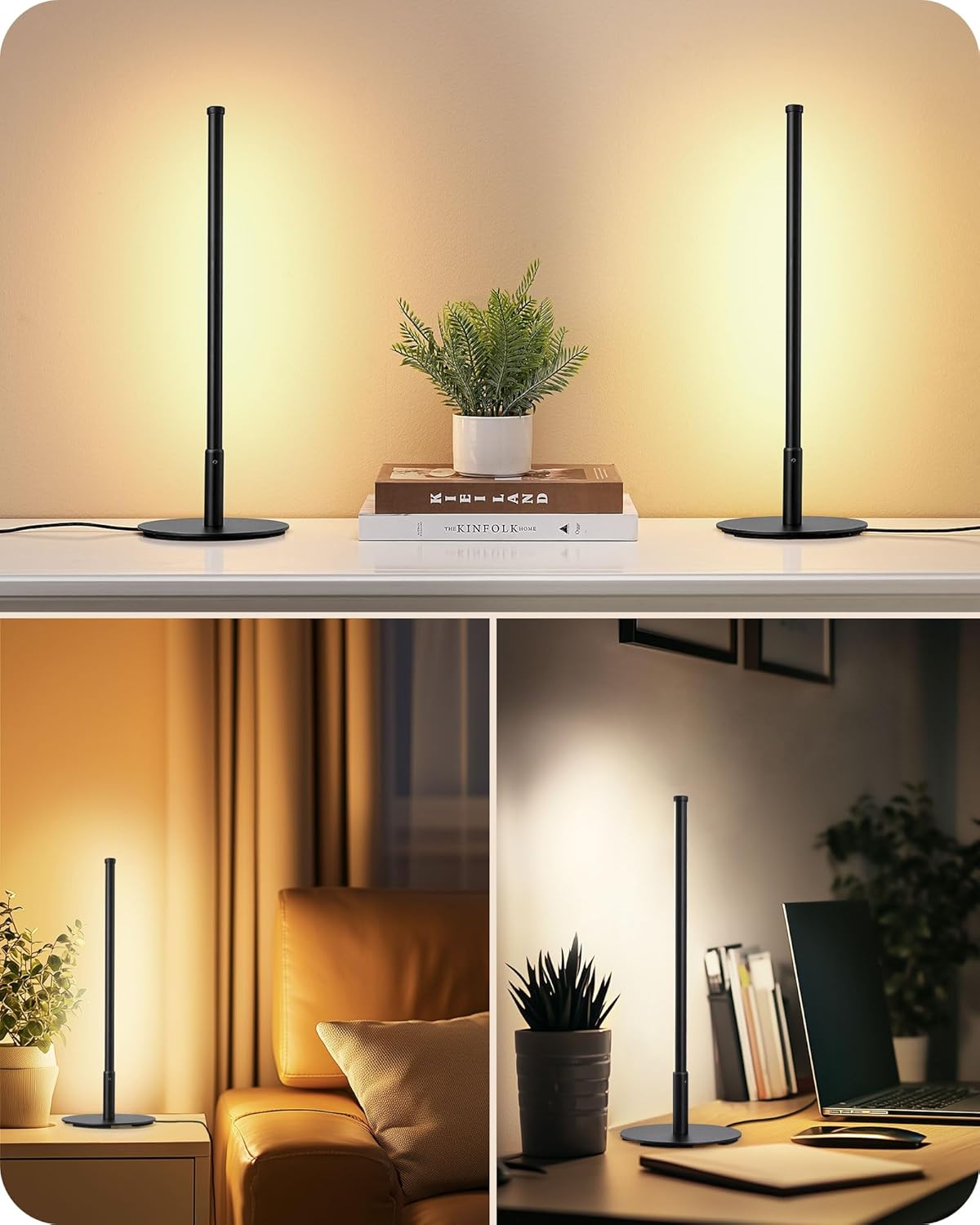 Modern Minimalist Dimmable LED Table Lamps - Set of 2 (Matte Black)