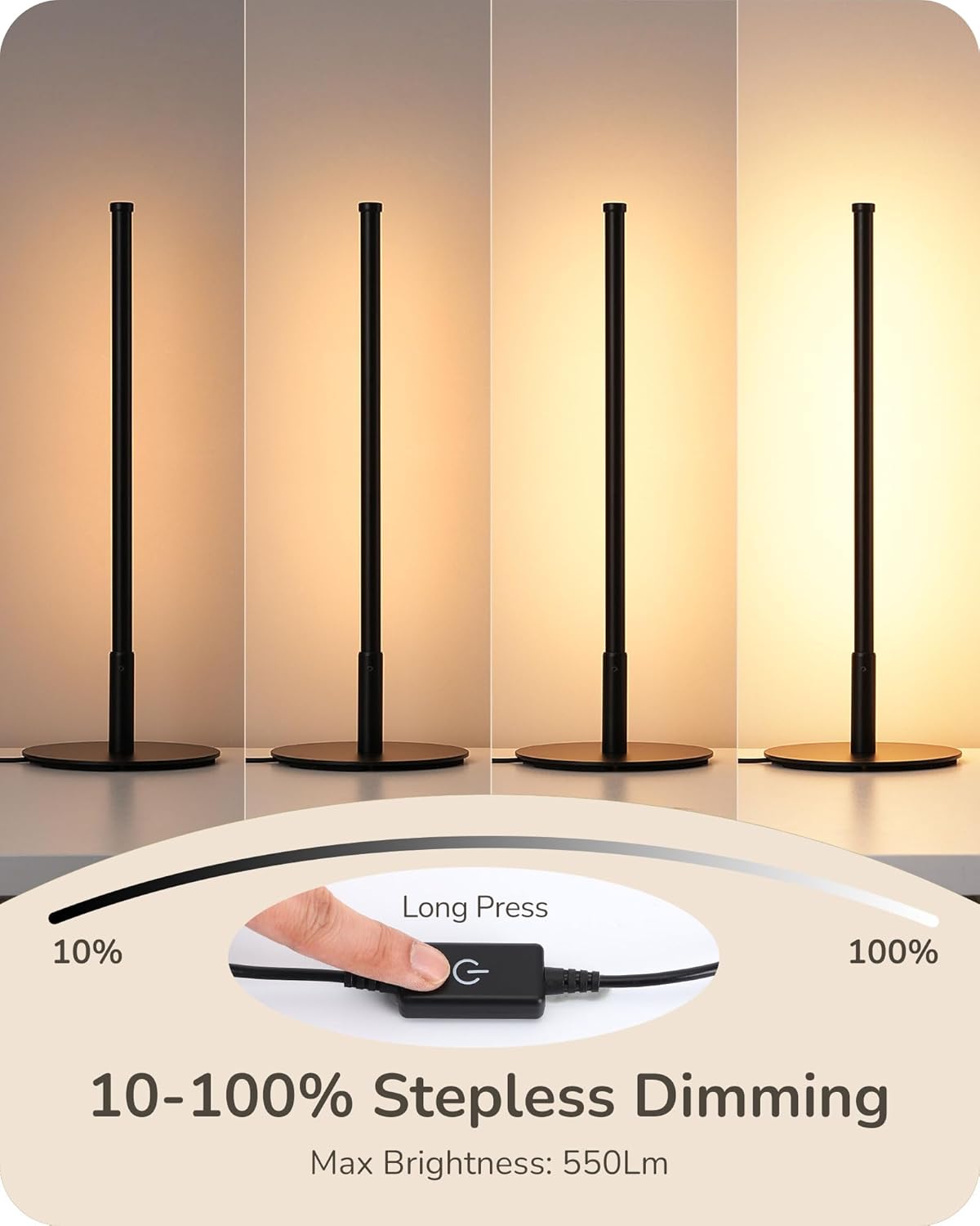 Modern Minimalist Dimmable LED Table Lamps - Set of 2 (Matte Black)
