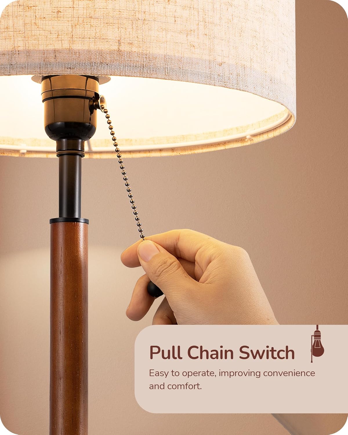 Mid-Century Solid Wood Table Lamps with Pull-Chain - Set of 2 (Black)