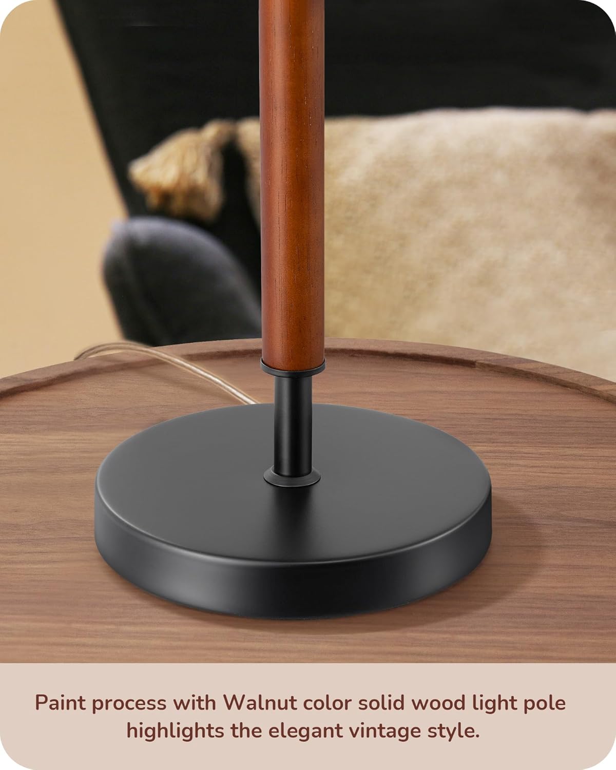Mid-Century Solid Wood Table Lamps with Pull-Chain - Set of 2 (Black)
