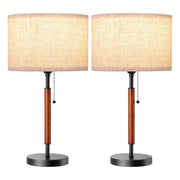 Mid-Century Solid Wood Table Lamps with Pull-Chain - Set of 2 (Black)