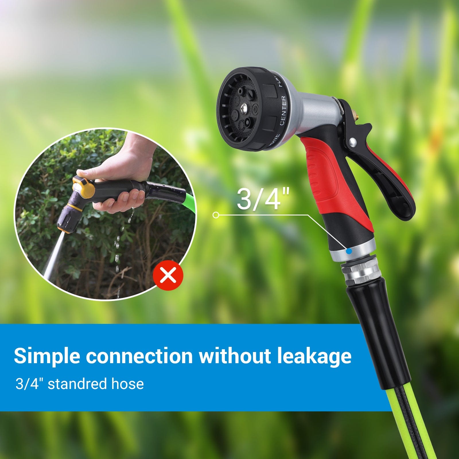 DEWENWILS Garden Hose Nozzle, Heavy Duty Metal Water Hose Nozzle with 7 Adjustable Watering Patterns, Garden Hose Sprayer Nozzle for Garden, Cars, Home Cleaning, Leakproof-HMFN02A