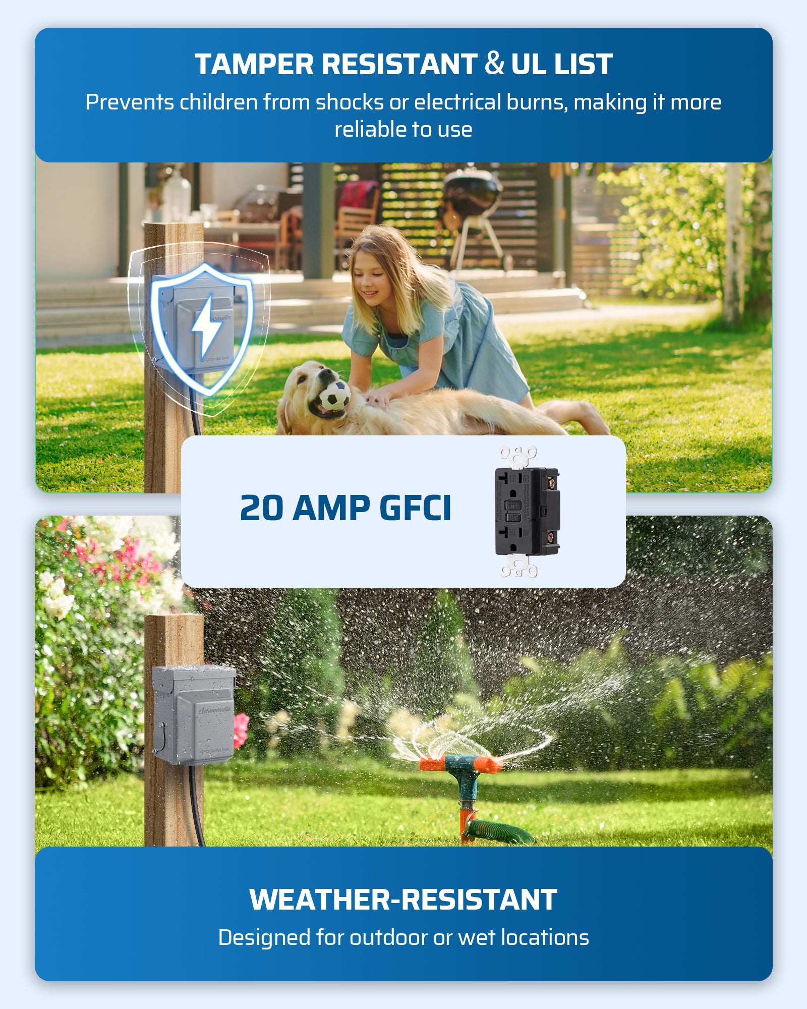 DEWENWILS Outdoor Outlet Box, 20 AMP WRTR GFCI Receptacles, Rainproof 3R Enclosure, Metal Power Switch Box, GFCI Outlet for Garden, Deck, Holiday/Christmas Lights-HMGB01A