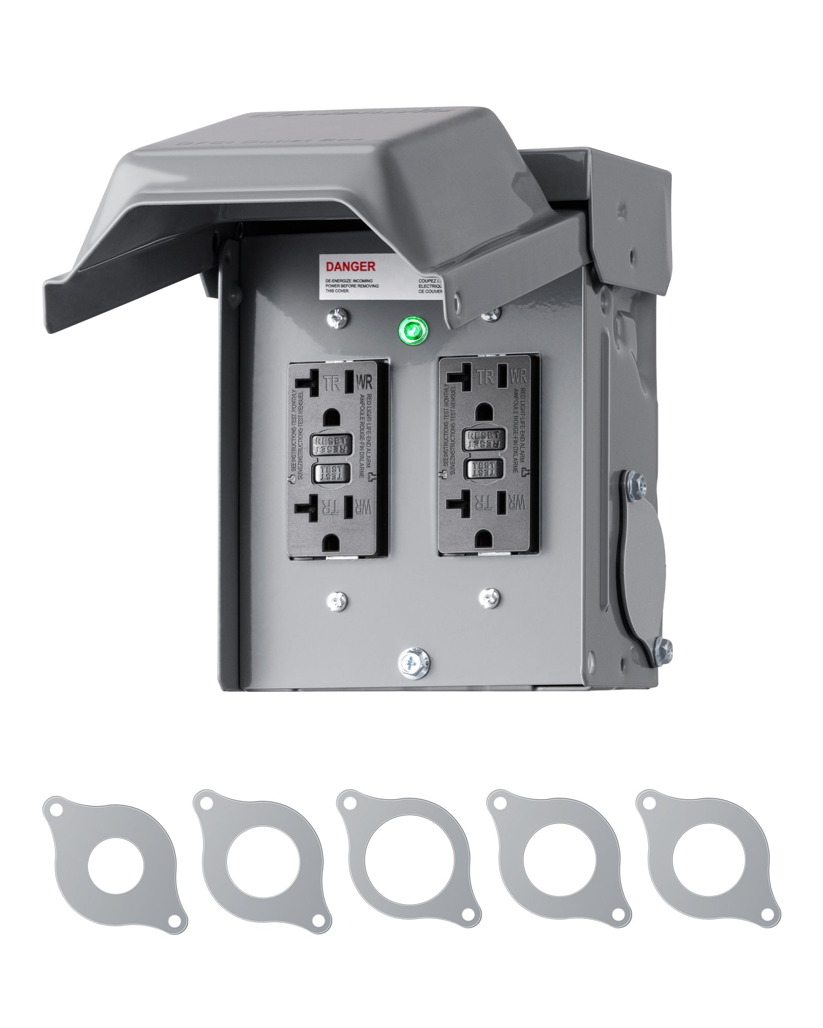 DEWENWILS Outdoor Outlet Box, Dual 20 AMP WRTR GFCI Receptacles with Rainproof 3R Enclosure, Metal Power Switch Box, GFCI Outlet for Garden, Deck, Holiday/Christmas Lights-HMGB02A