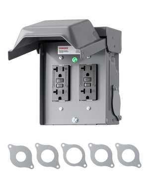 DEWENWILS Outdoor Outlet Box, Dual 20 AMP WRTR GFCI Receptacles with Rainproof 3R Enclosure, Metal Power Switch Box, GFCI Outlet for Garden, Deck, Holiday/Christmas Lights-HMGB02A