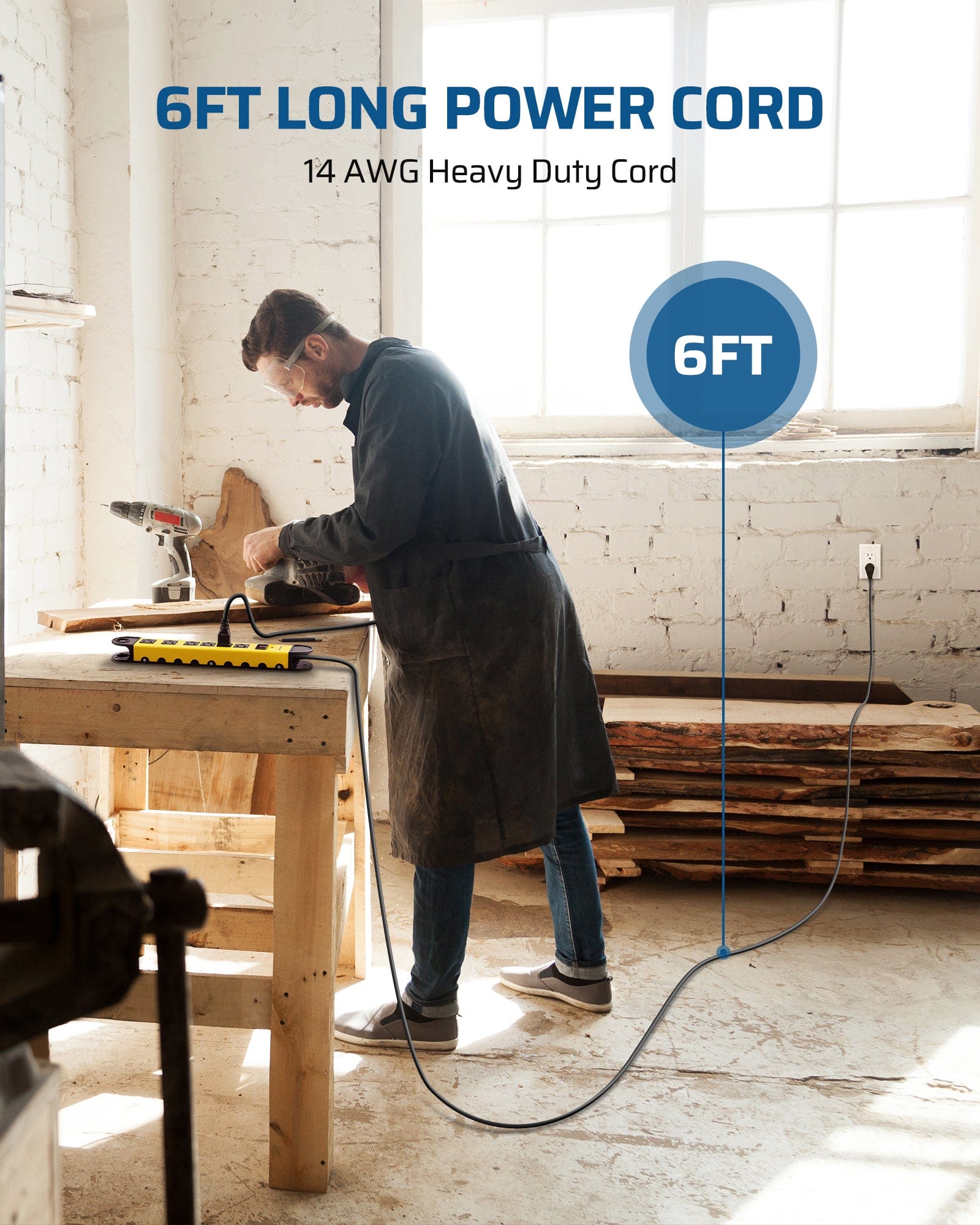 DEWENWILS Metal Power Strip, 6-Outlet Heavy Duty Surge Protector with 6FT Power Cord, 14AWG/3C, 15A Circuit Breaker, 900 Joules, Low Profile Flat Plug for Workshop, Wall Mountable-HMPS01A