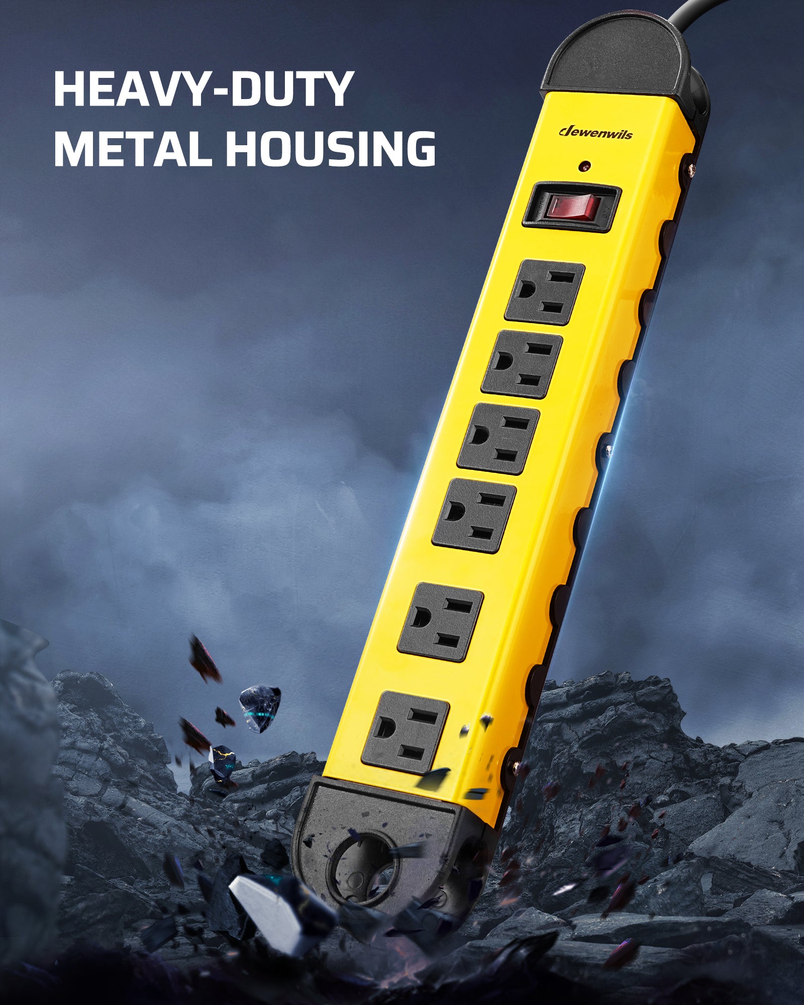 DEWENWILS 6-Outlet Heavy Duty Surge Protector Power Strip with 15ft Long Cord, 14AWG/3C, 15A Circuit Breaker, 900 Joules, Low Profile Flat Plug, Wall Mountable-HMPS01C