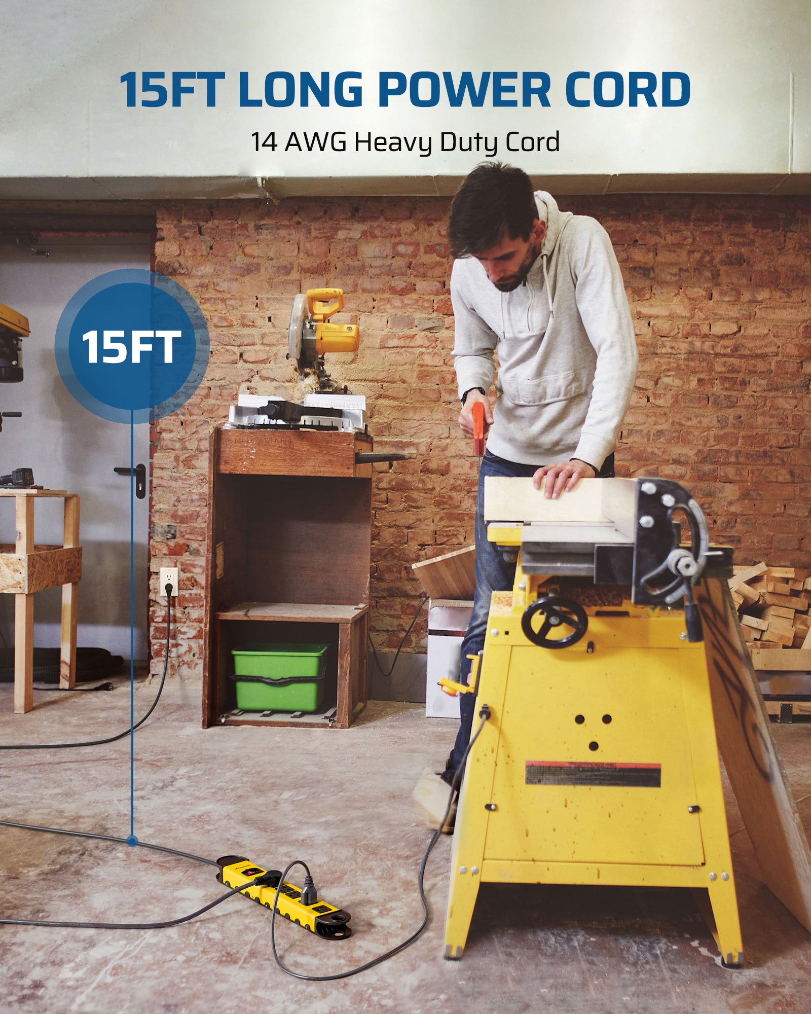 DEWENWILS 6-Outlet Heavy Duty Surge Protector Power Strip with 15ft Long Cord, 14AWG/3C, 15A Circuit Breaker, 900 Joules, Low Profile Flat Plug, Wall Mountable-HMPS01C