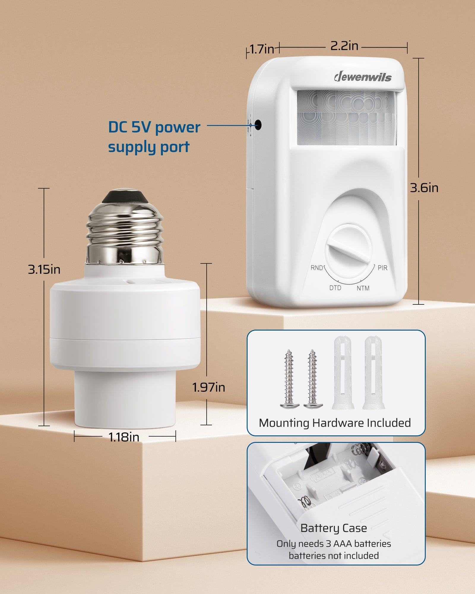 DEWENWILS Motion Sensor Light Socket, E26/E27 Dusk to Dawn Sensor ...