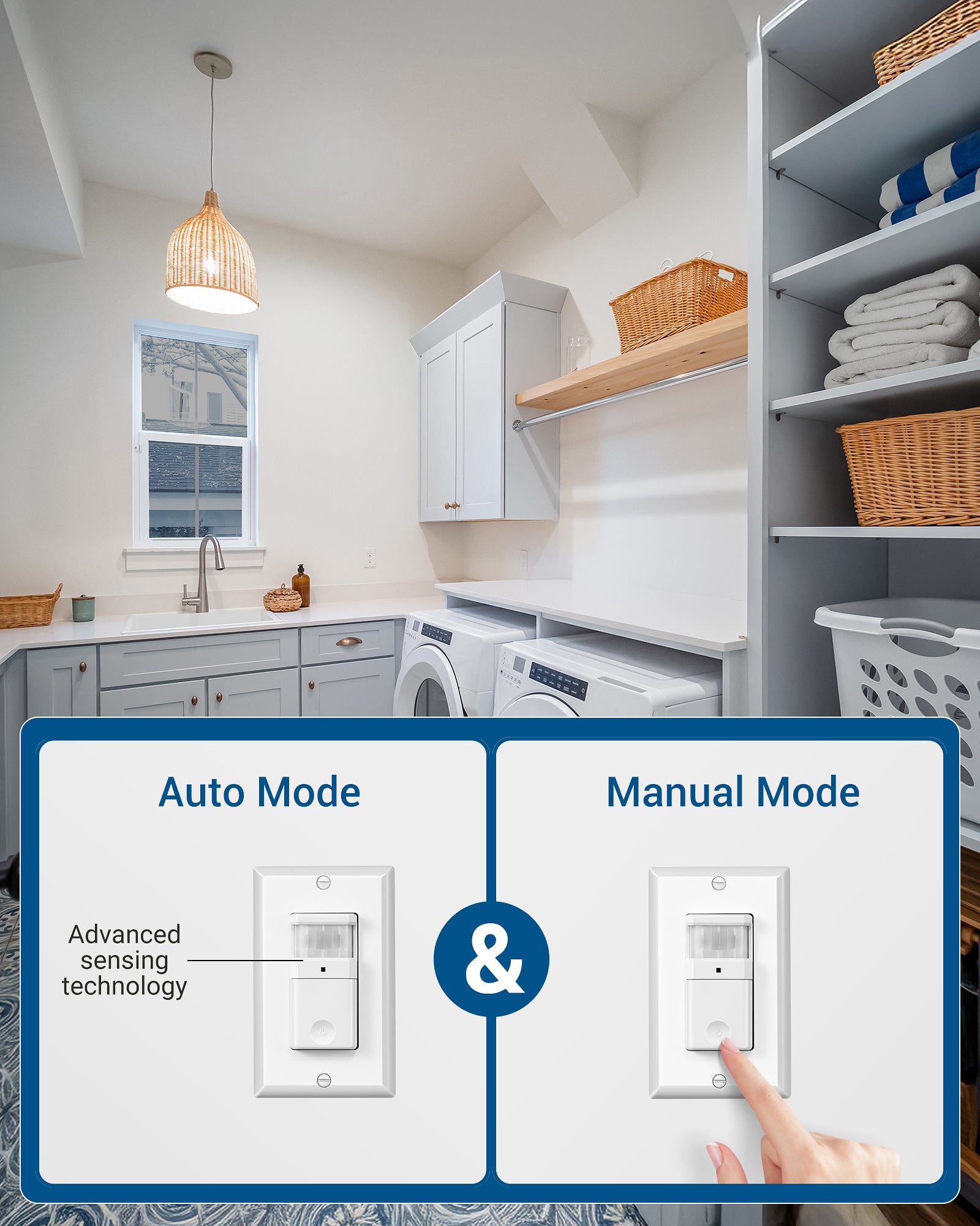 DEWENWILS 2 Pack Motion Sensor Light Switch, Single Pole, Motion Activated Wall Switch, Needs Neutral Wire, 5A for Hallway, Bathroom, Storage Room, White-HMSW01B