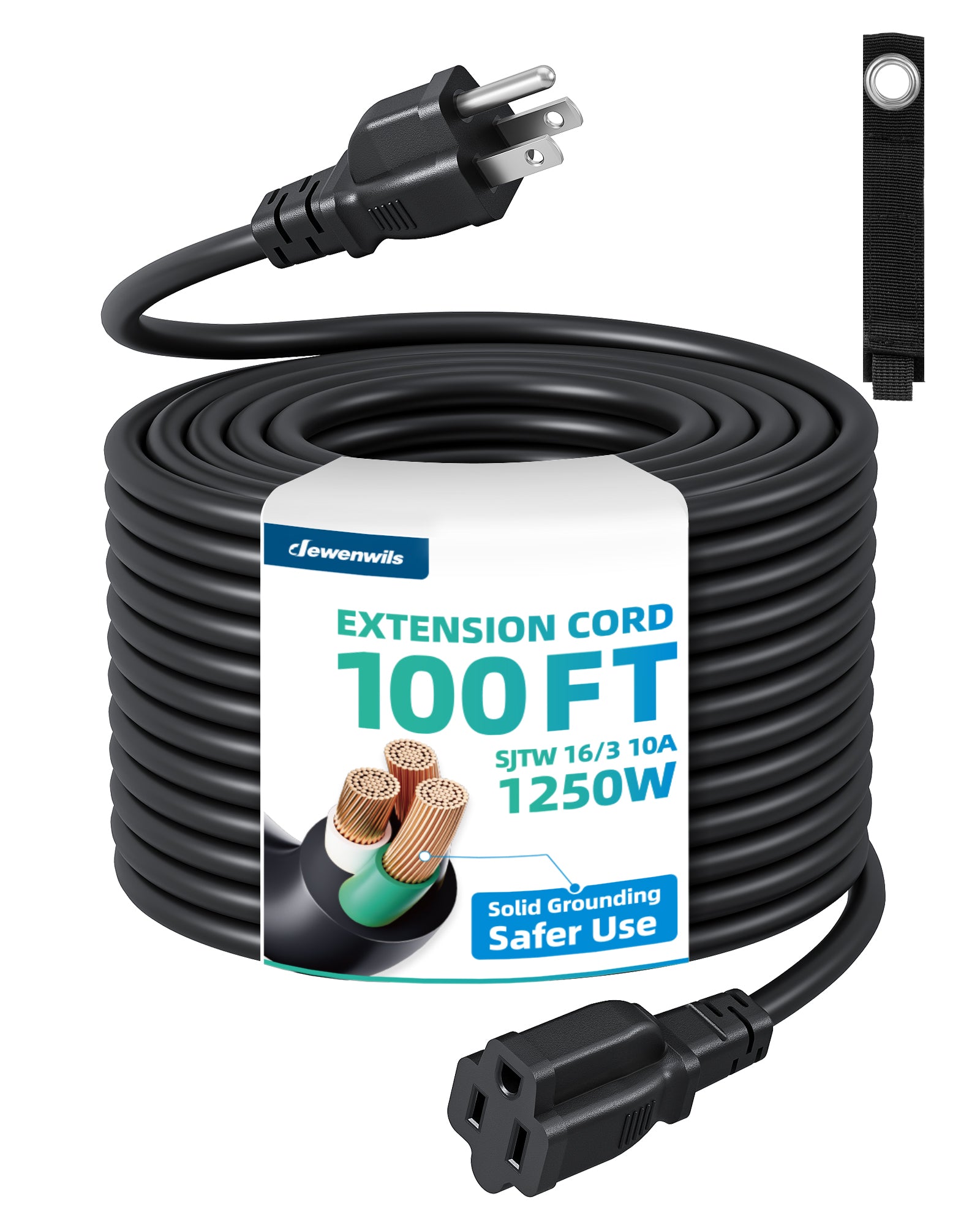DEWENWILS Extension Cord 50 FT, 3 Prong Extension Cable for Indoor Outdoor, 16/3 SJTW, Black