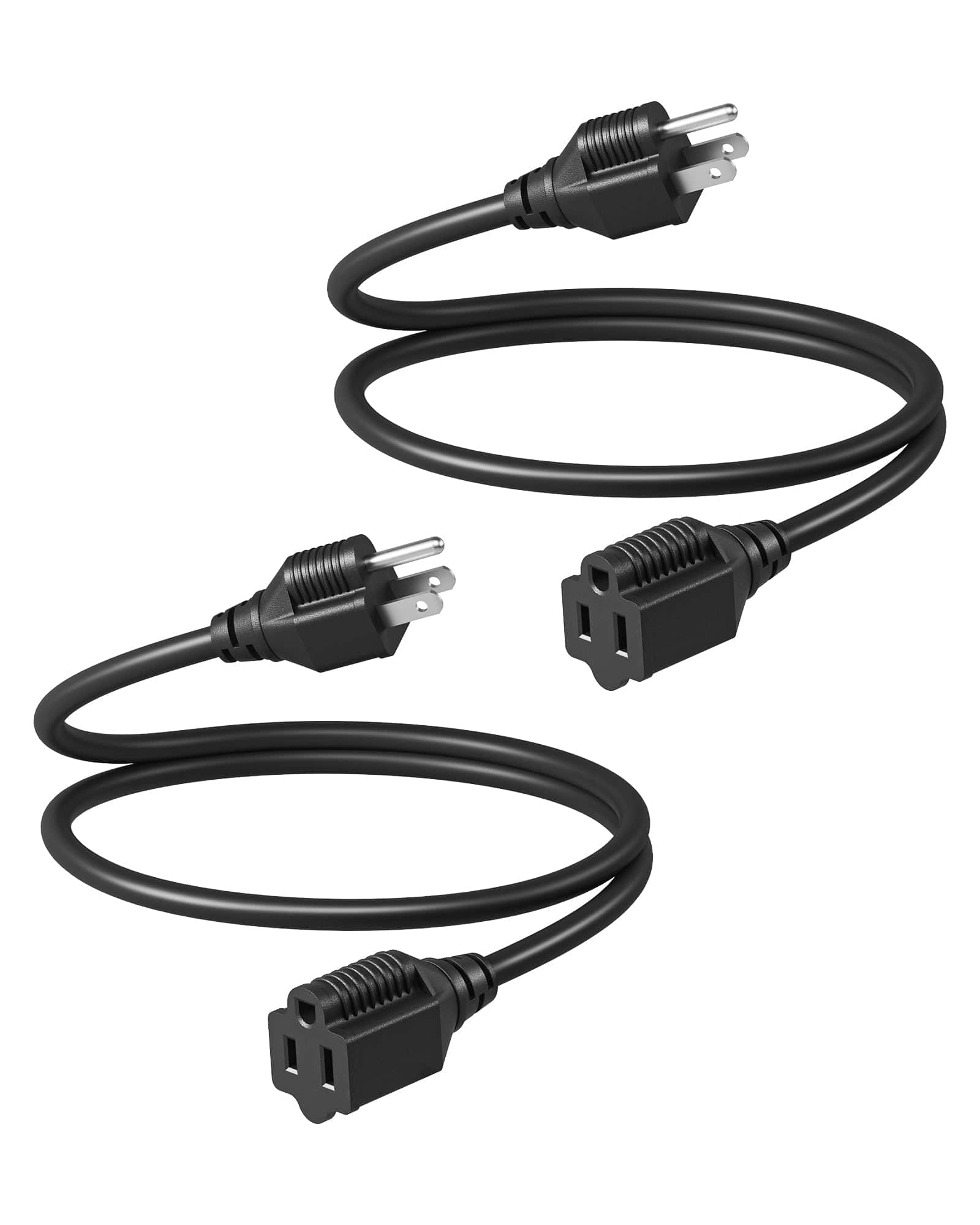 DEWENWILS 3ft Indoor/Outdoor Extension Cord, 16 AWG SJTW Weatherproof Power Cable, 3 Prong Grounded Outlets Plugs for Lights (2 Pack)-HNCB03B