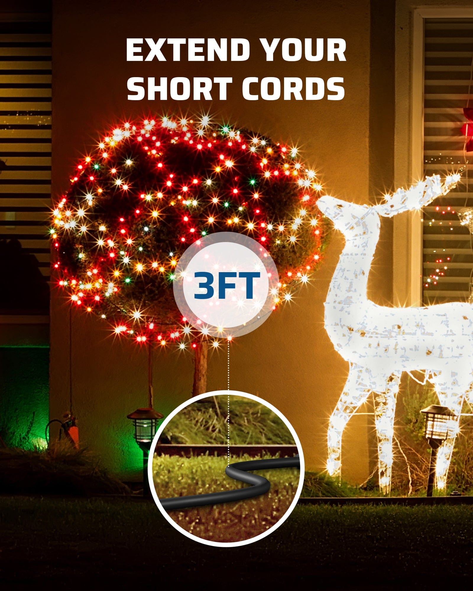 DEWENWILS 3ft Indoor/Outdoor Extension Cord, 16 AWG SJTW Weatherproof Power Cable, 3 Prong Grounded Outlets Plugs for Lights (2 Pack)-HNCB03B