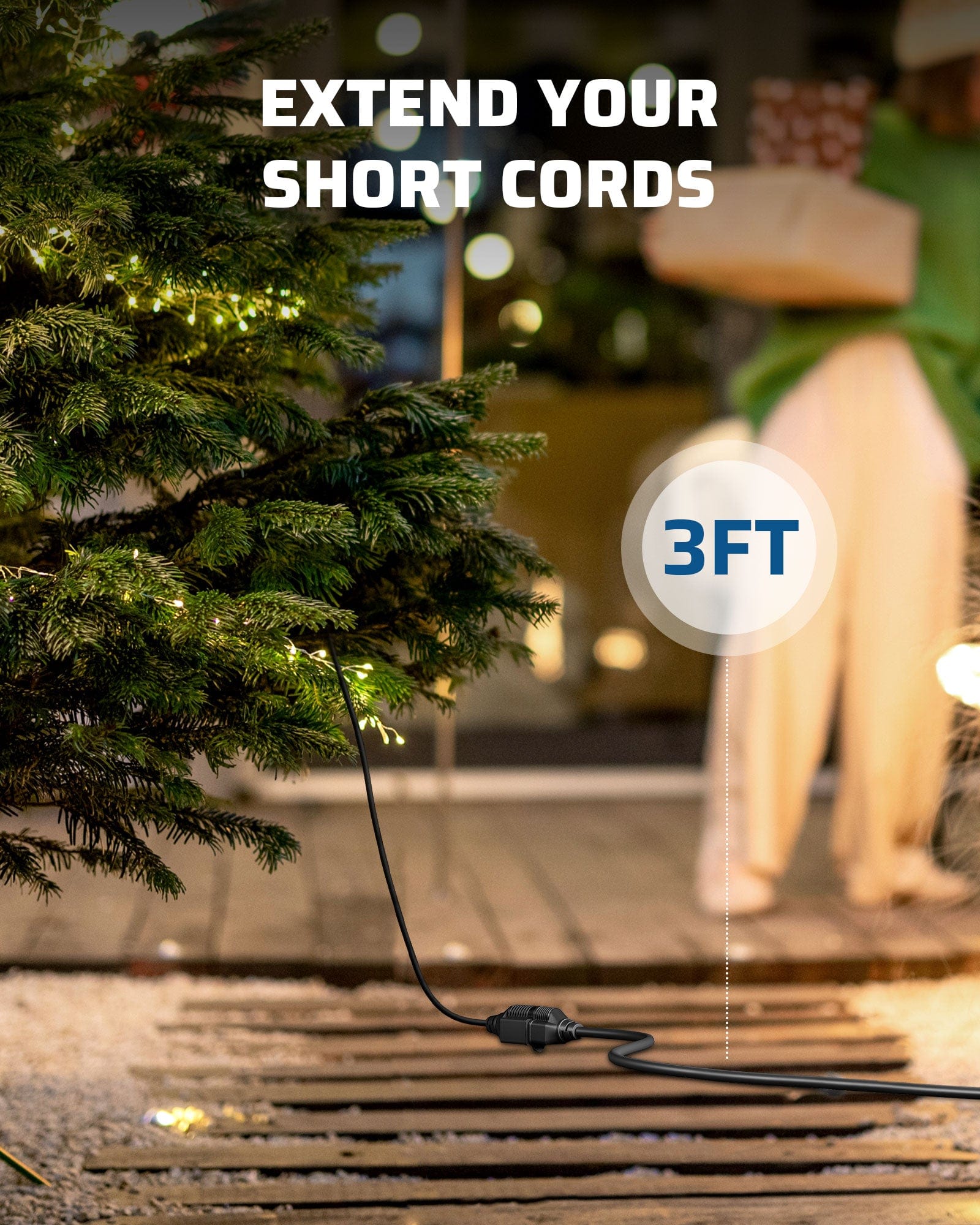 DEWENWILS 3ft Indoor/Outdoor Extension Cord, 16 AWG SJTW Weatherproof Power Cable, 3 Prong Grounded Outlets Plugs for Lights (2 Pack)-HNCB03B