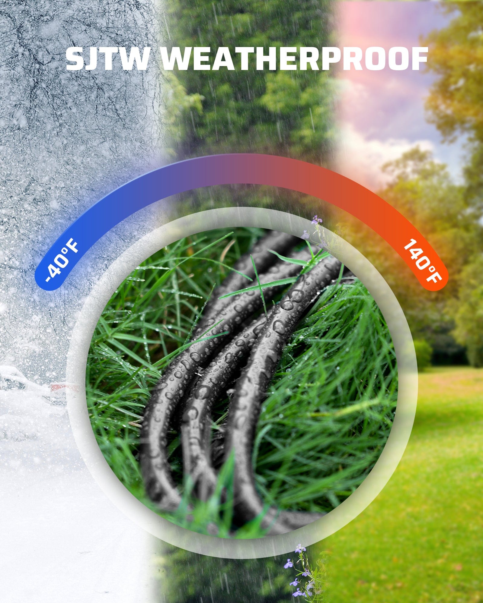 DEWENWILS Outdoor Extension Cord 6 FT, 3 Prong Waterproof Extension Cable for Lights, Indoor Outdoor Appliances, 16/3 SJTW, Black, 1 Pack-HNCB06A