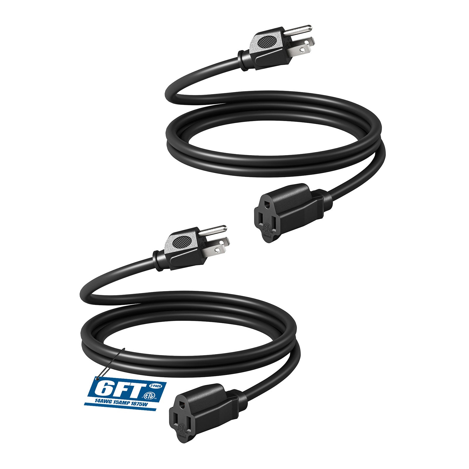 DEWENWILS 6ft Indoor Outdoor Extension Cord, 14/3 SJTW Weatherproof Power Cable, 3 Prong Heavy Duty Power Cord (2 Pack)-HNCB06L