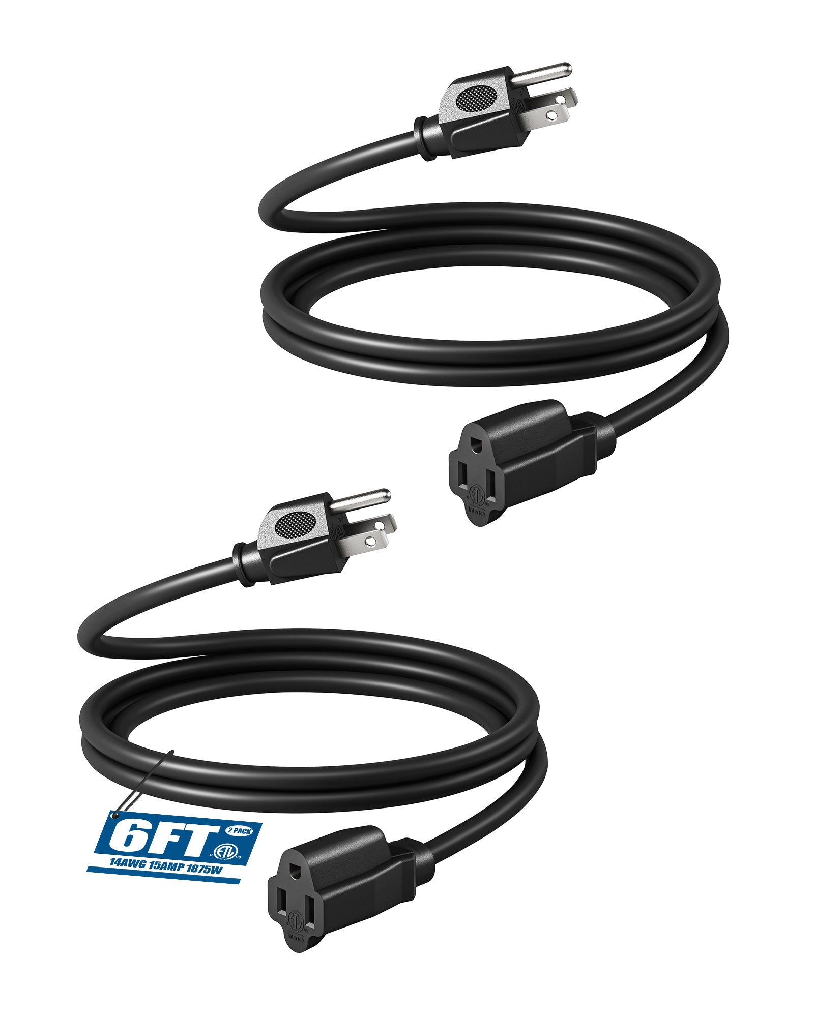 DEWENWILS 3ft Indoor/Outdoor Extension Cord, 14/3 SJTW 3 Prong Heavy Duty Power Cable, NEMA 5-15P to NEMA 5-15R (2 Pack)-HNCB03L