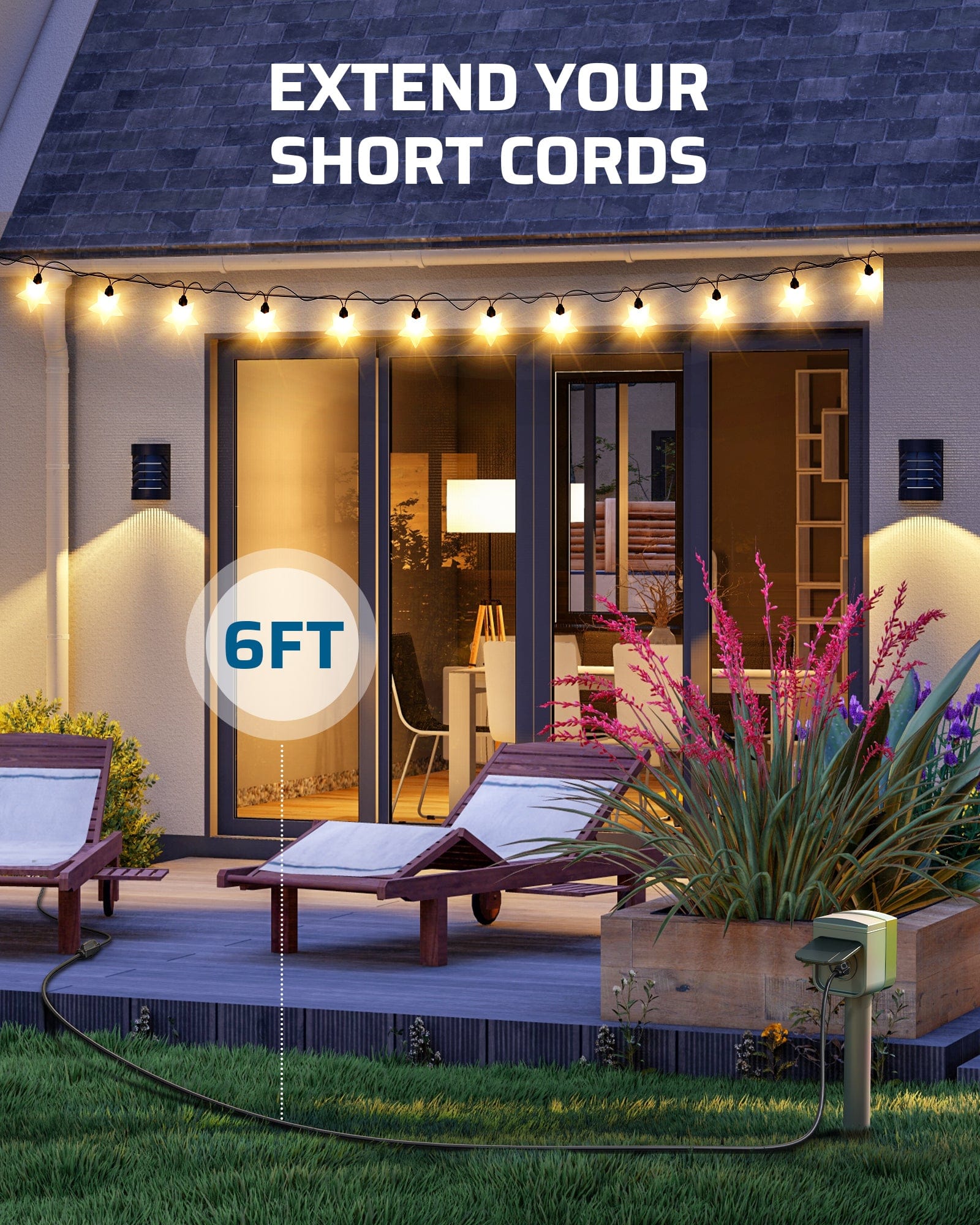 DEWENWILS 6ft Indoor Outdoor Extension Cord, 14/3 SJTW Weatherproof Power Cable, 3 Prong Heavy Duty Power Cord (2 Pack)-HNCB06L