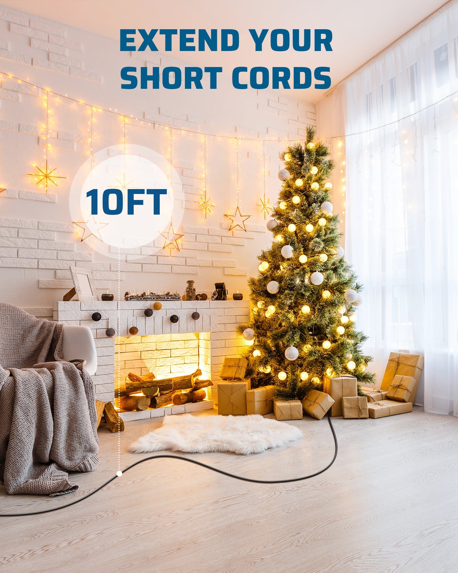 DEWENWILS Outdoor Extension Cord 10 FT, 3 Prong Waterproof Extension Cable for Indoor Outdoor Appliances, 16/3 SJTW, Black, 1 Pack-HNCB10A