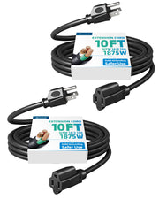 DEWENWILS 10ft Indoor Outdoor Extension Cord, 14/3 SJTW, 3 Prong Heavy Duty Power Cord (2 Pack)-HNCB10L