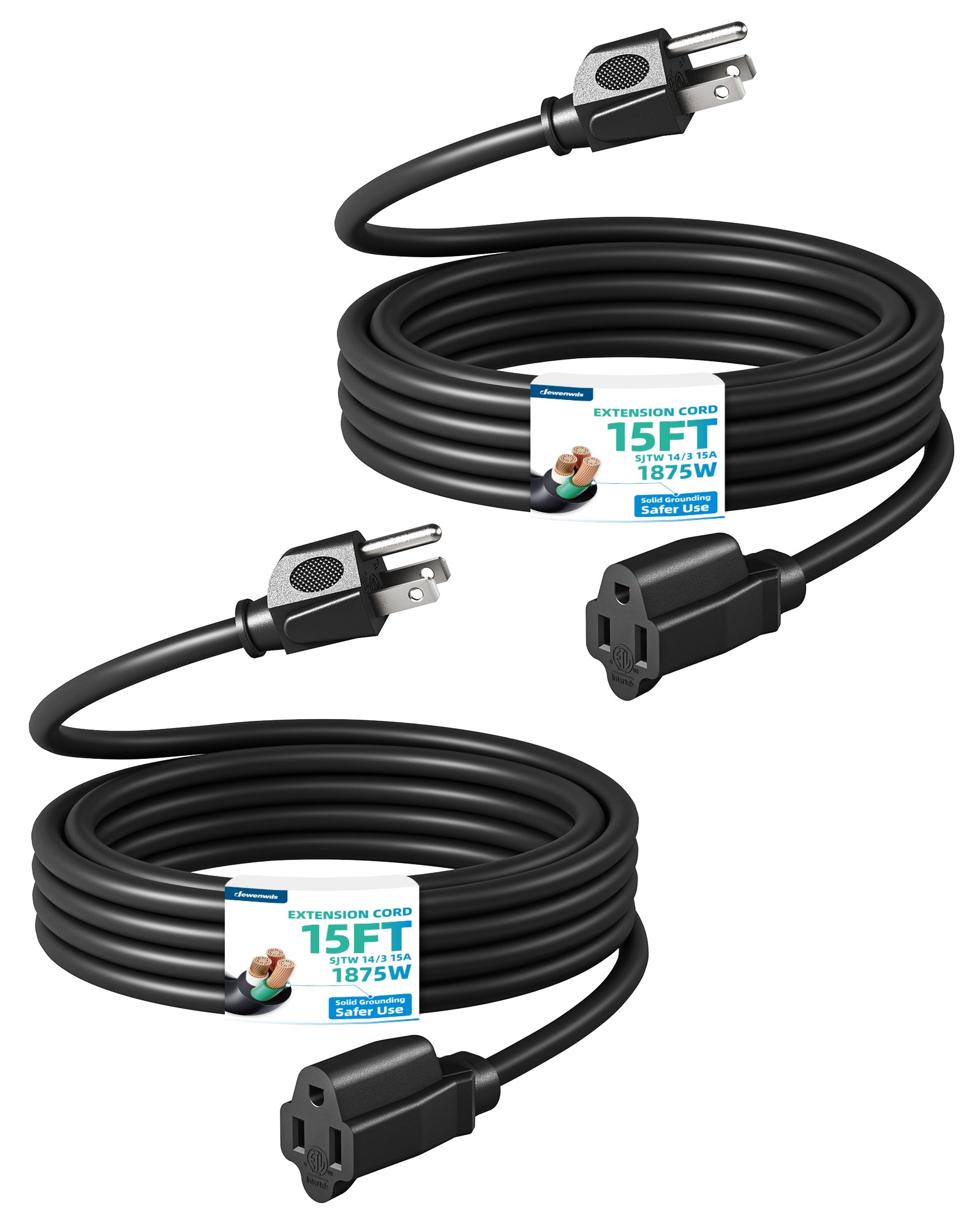DEWENWILS 3ft Indoor/Outdoor Extension Cord, 14/3 SJTW 3 Prong Heavy Duty Power Cable, NEMA 5-15P to NEMA 5-15R (2 Pack)-HNCB03L