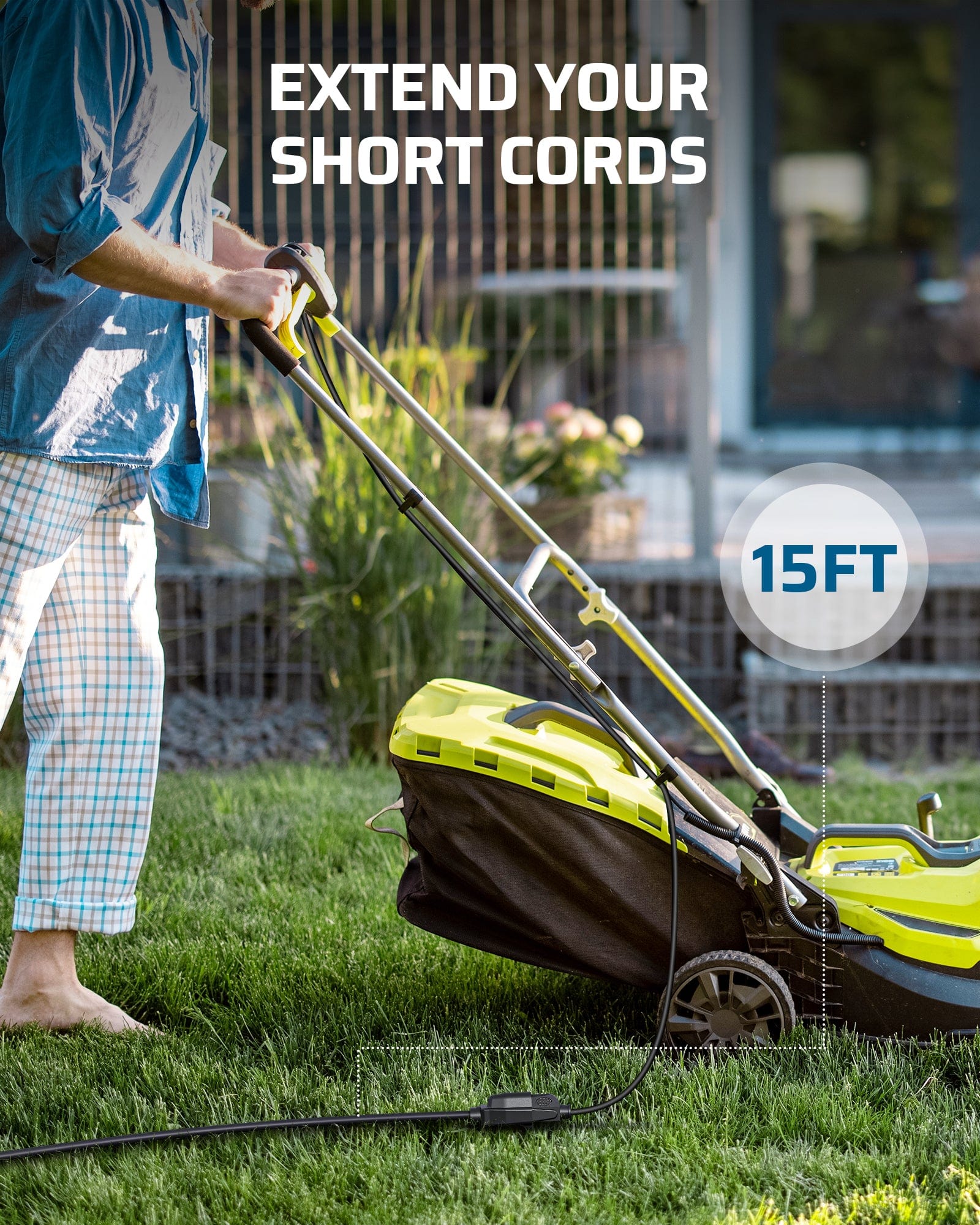 DEWENWILS 15ft Indoor Outdoor Extension Cord, 14/3 SJTW Weatherproof Power Cable, 3 Prong Heavy Duty Power Cord (2 Pack)-HNCB15L