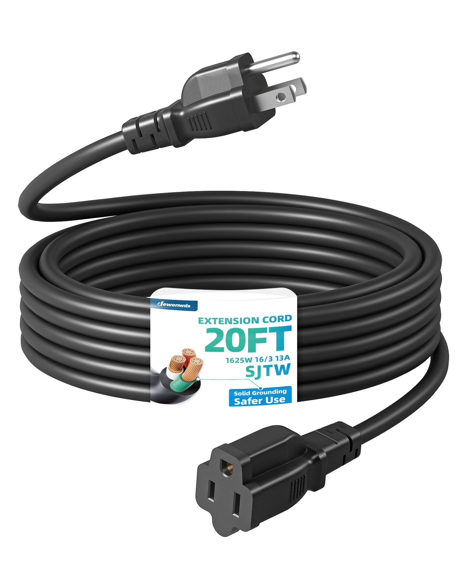 DEWENWILS 3ft Indoor/Outdoor Extension Cord, 14/3 SJTW 3 Prong Heavy Duty Power Cable, NEMA 5-15P to NEMA 5-15R (2 Pack)-HNCB03L