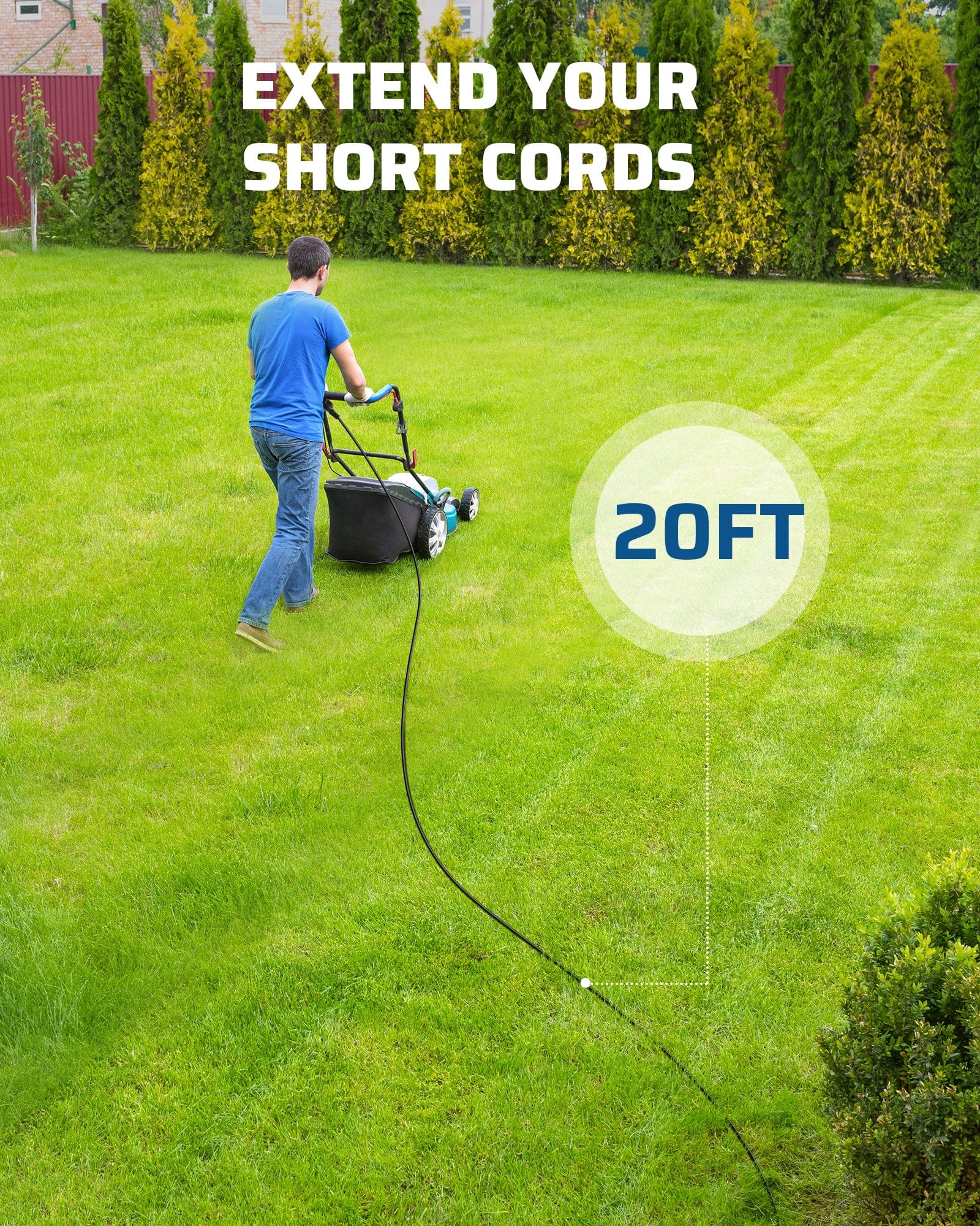 DEWENWILS Outdoor Extension Cord 20 FT, 3 Prong Waterproof Extension Cable for Indoor Outdoor Appliances, 16/3 SJTW, Black, 1 Pack-HNCB20A