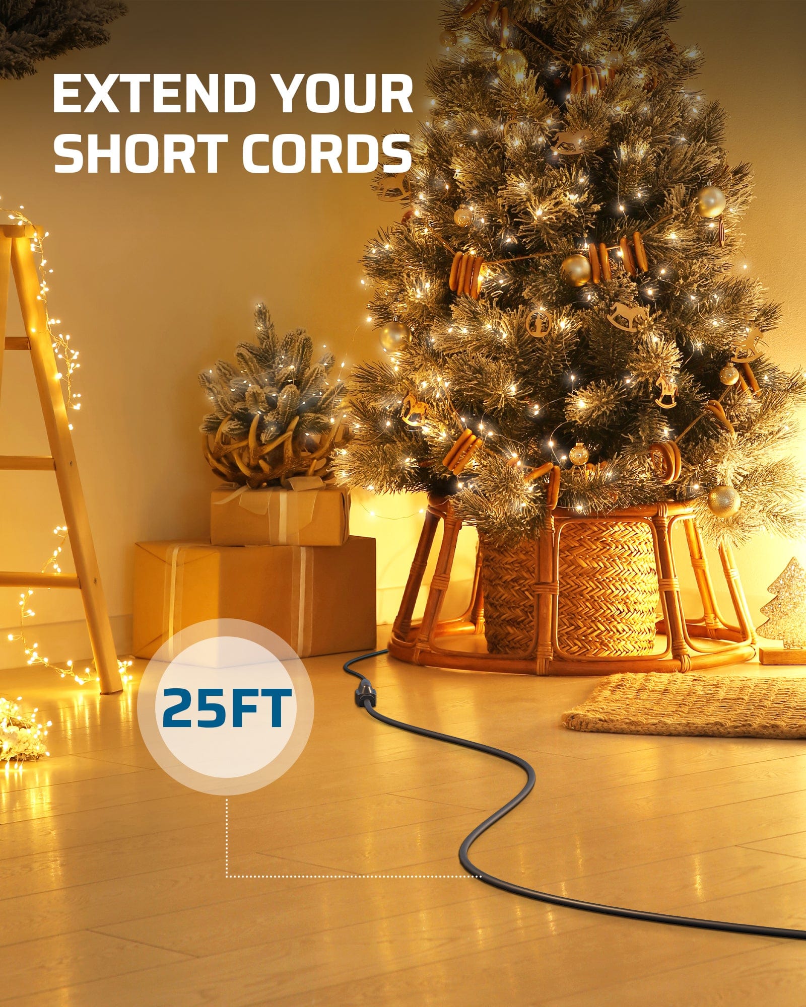 DEWENWILS 25ft Outdoor Extension Cord, Waterproof Power Cord for Indoor Outdoor Appliances, 14/3 SJTW (2 Pack)-HNCB25L