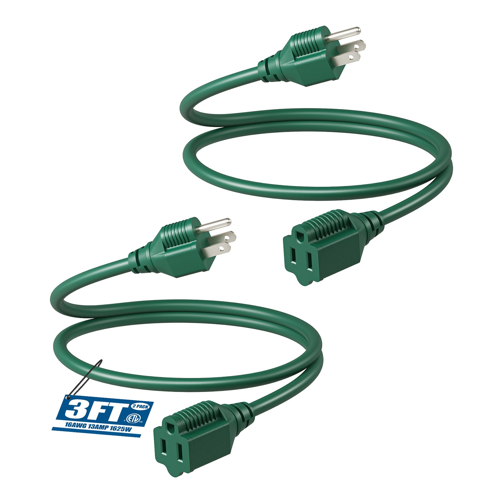 DEWENWILS 2 Pack 3ft Extension Cord, 16/3 AWG SJTW, 13A 125V-HNCG03B
