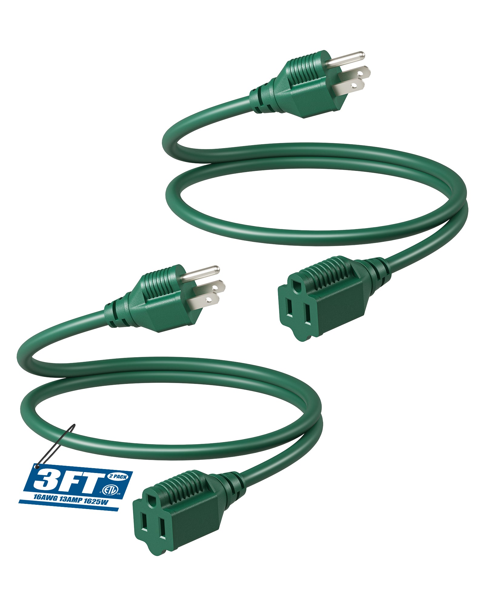 DEWENWILS 3ft Indoor/Outdoor Extension Cord, 14/3 SJTW 3 Prong Heavy Duty Power Cable, NEMA 5-15P to NEMA 5-15R (2 Pack)-HNCB03L