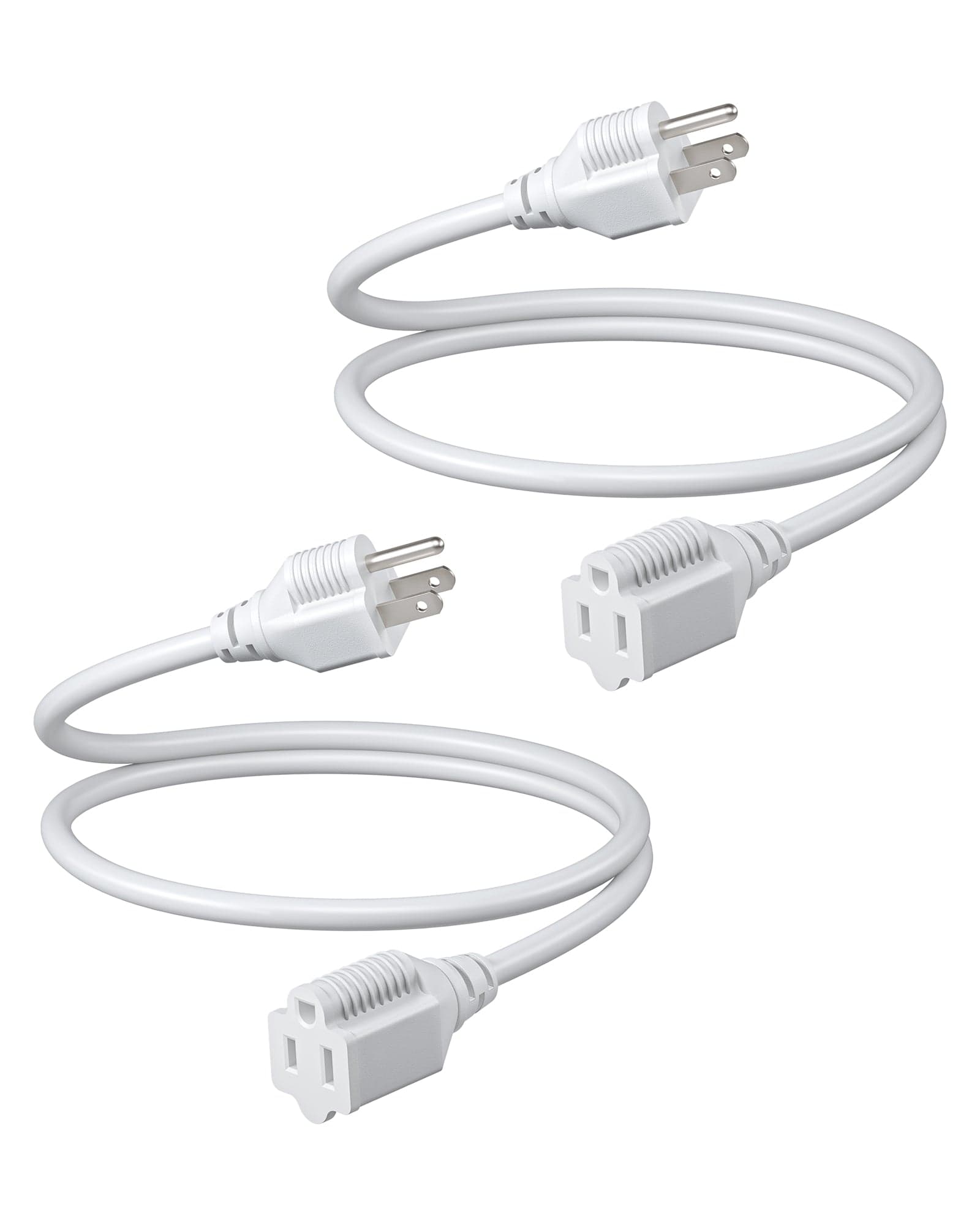 DEWENWILS 3ft Extension Cord, 16 AWG SJTW Weatherproof Power Cable, 3 Prong Grounded Outlets Plugs (2 Pack)-HNCW03B