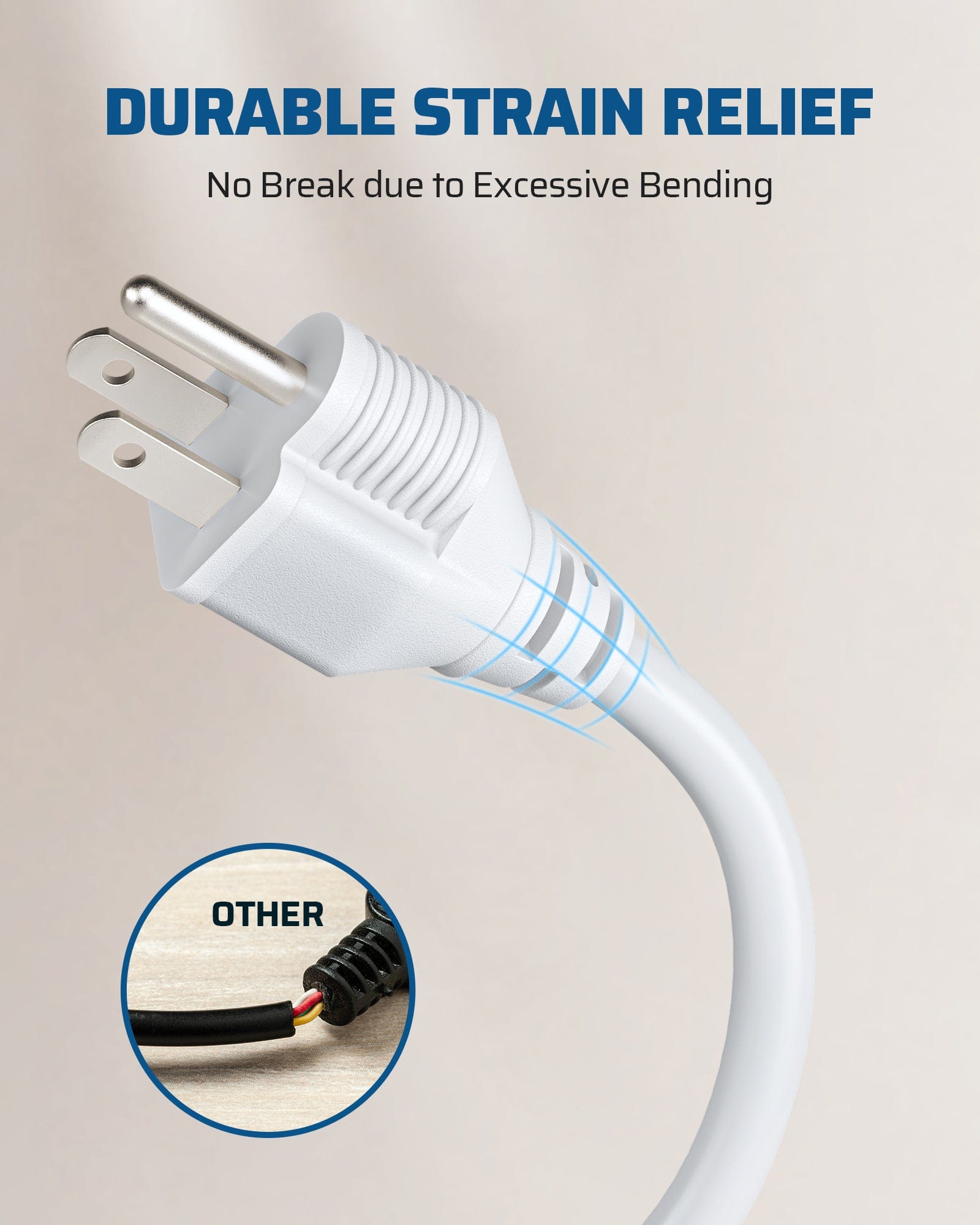 DEWENWILS 3 Foot Extension Cord, 16 AWG SJTW Weatherproof Power Cable for Indoor Outdoor Use, 3 Prong Grounded Outlets Plugs, White, 2 Pack-HNCW03B1