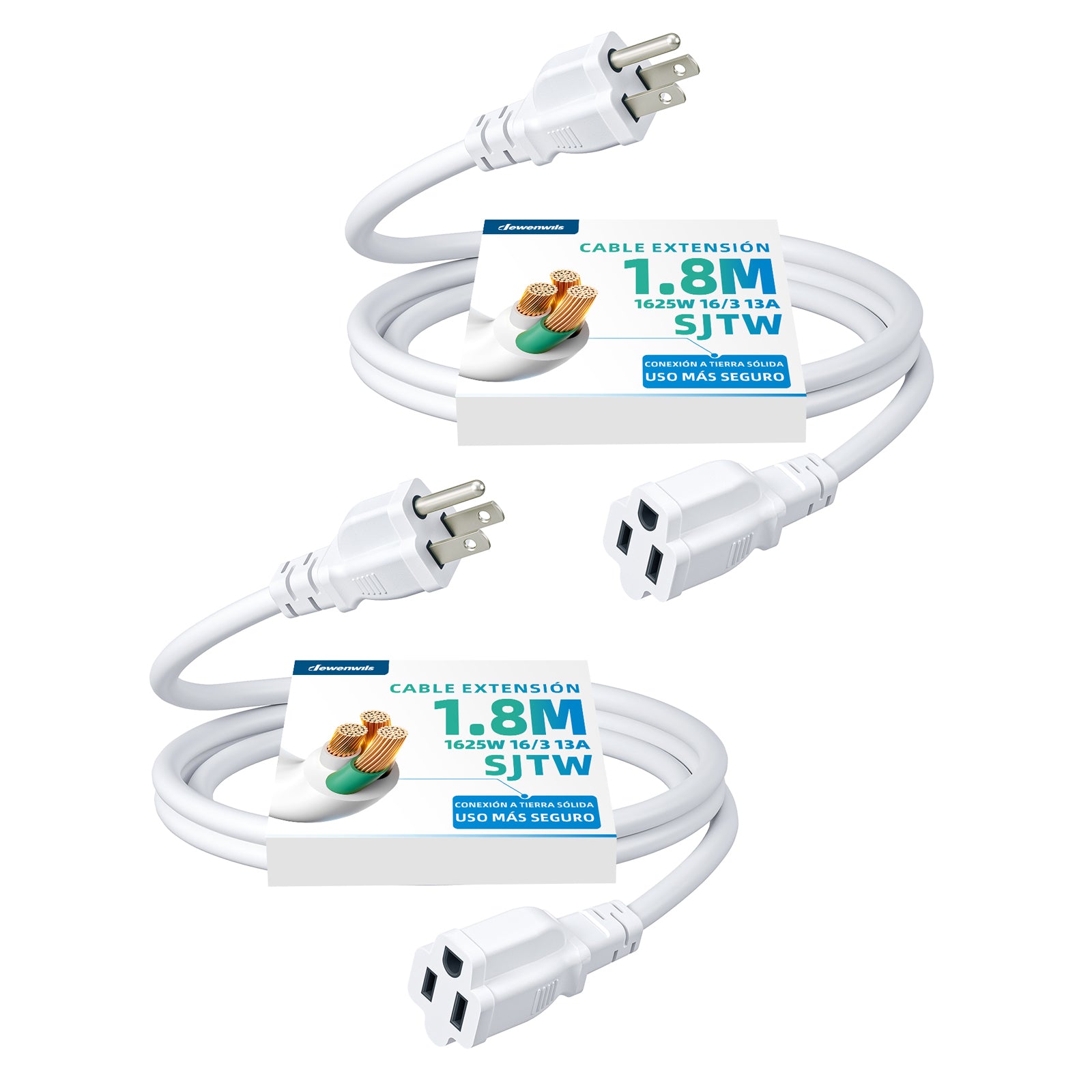 DEWENWILS 6ft Extension Cord, 16 AWG SJTW Weatherproof Power Cable, 3 Prong Grounded Outlets Plugs (2 Pack)-HNCW06B