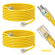DEWENWILS 2 Pack 15ft Yellow Extension Cord 16/3 Gauge 3 Prong Outlet with Indicator Light SJTW