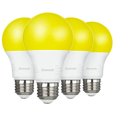 DEWENWILS LED Light Bulbs Outdoor, A19 Yellow Light Bulb, 9W(60W Equivalent), 600LM, 2400K Amber Glow, Non-Dimmable, E26 Medium Screw Base, 4 Pack-HNLA19A1
