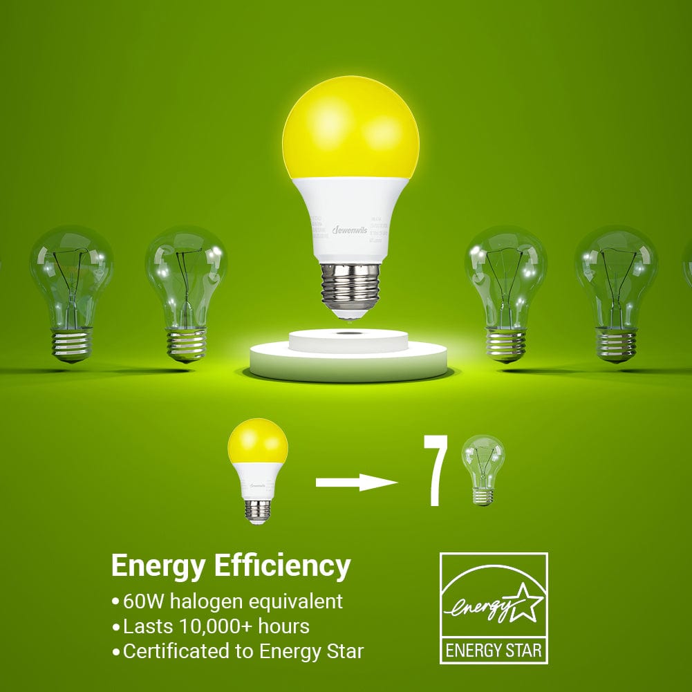 DEWENWILS LED Light Bulbs Outdoor, A19 Yellow Light Bulb, 9W(60W Equivalent), 600LM, 2400K Amber Glow, Non-Dimmable, E26 Medium Screw Base, 4 Pack-WHNLA19A1