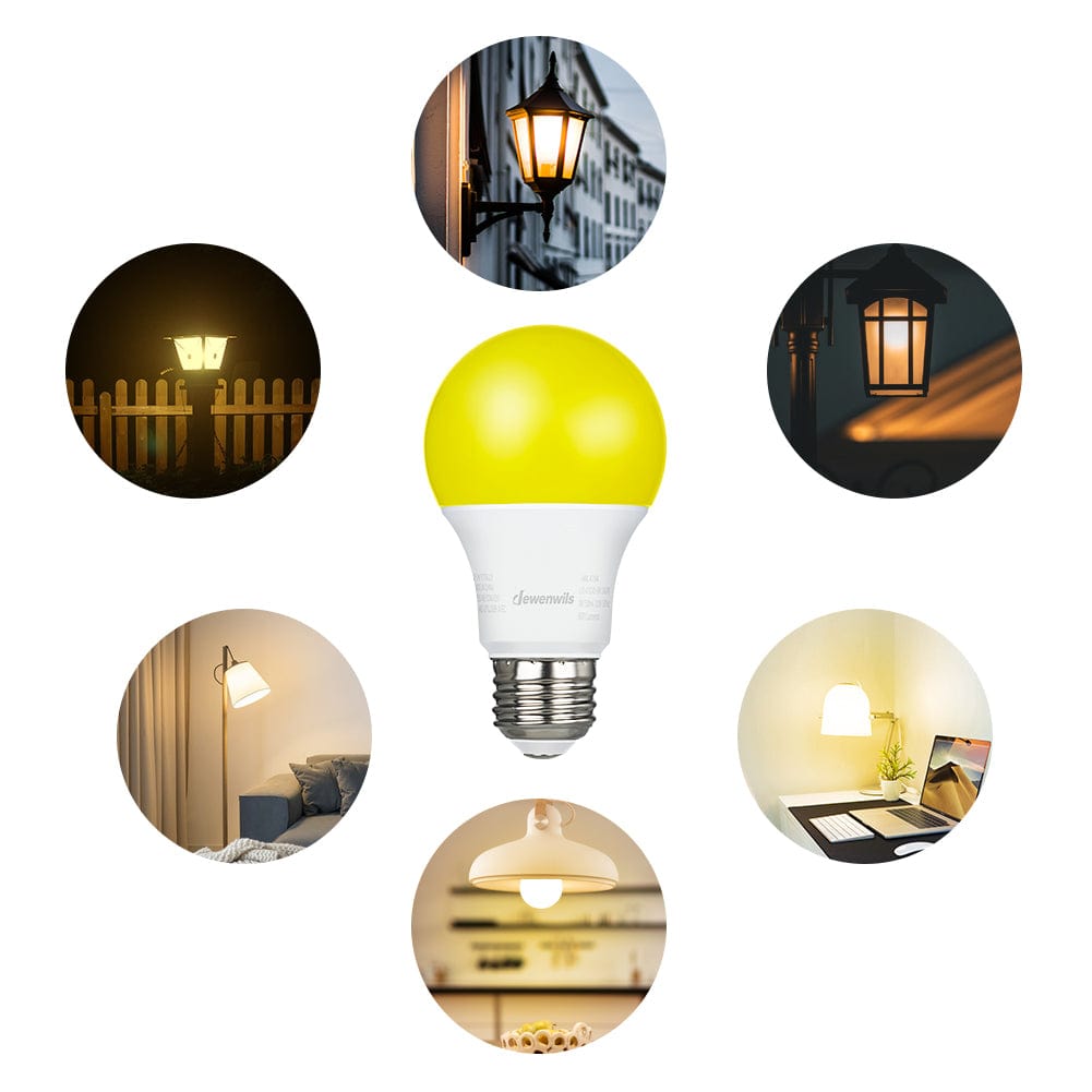 DEWENWILS LED Light Bulbs Outdoor, A19 Yellow Light Bulb, 9W(60W Equivalent), 600LM, 2400K Amber Glow, Non-Dimmable, E26 Medium Screw Base, 4 Pack-WHNLA19A1