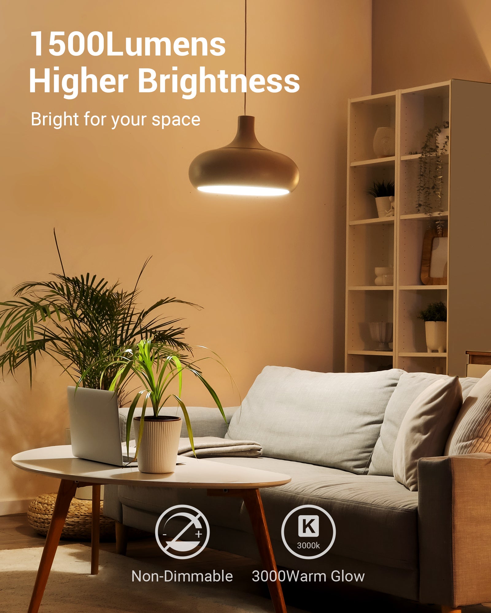 DEWENWILS 4-Pack A19 LED Light Bulb, 1500LM, 3000K Soft Warm Light Bulb, Energy Saving 14W(100W Equivalent) LED Bulb, E26 Medium Screw Base, Non Dimmable-HNLA19D3