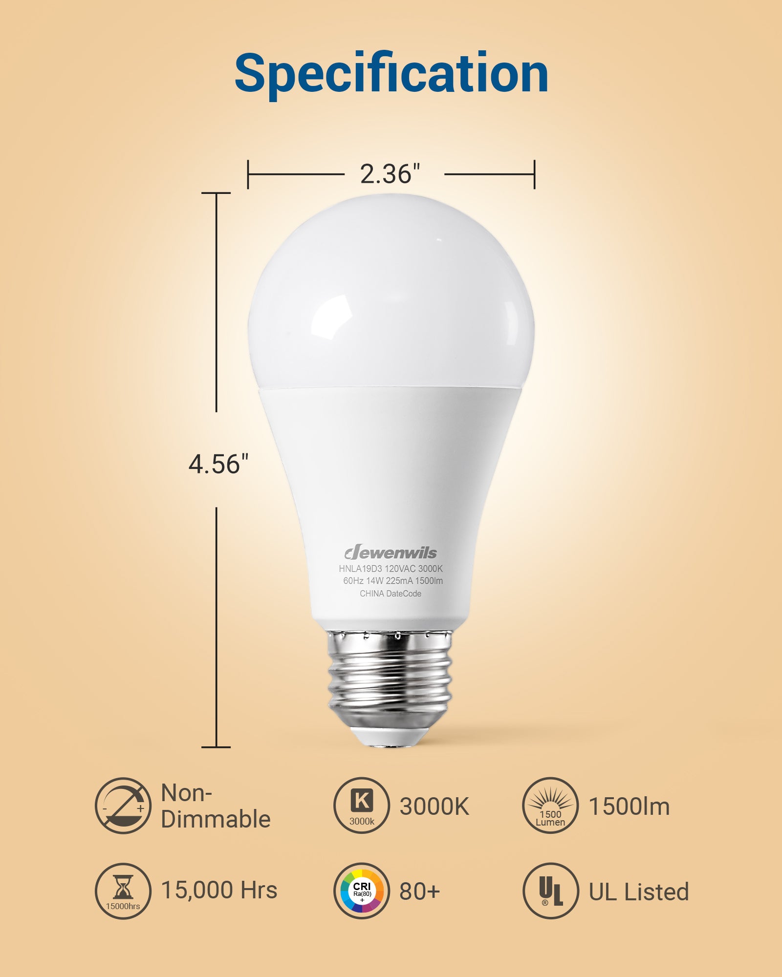DEWENWILS 4-Pack A19 LED Light Bulb, 1500LM, 3000K Soft Warm Light Bulb, Energy Saving 14W(100W Equivalent) LED Bulb, E26 Medium Screw Base, Non Dimmable-HNLA19D3