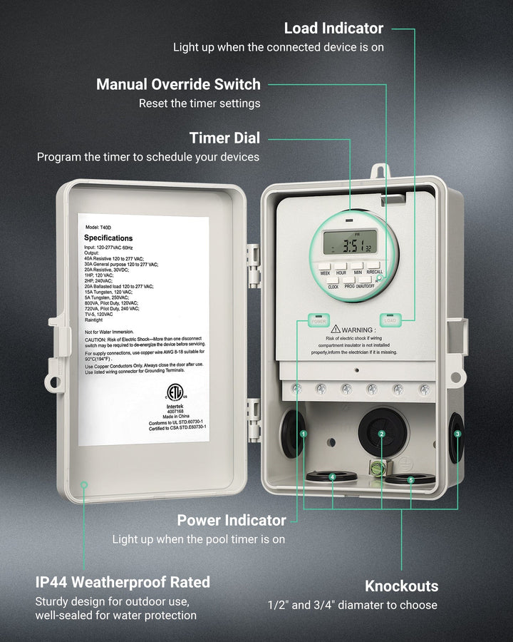 Dewenwils Swimming Pool Timer, 7-Day 20 On/Off Pool Timer Switch ...